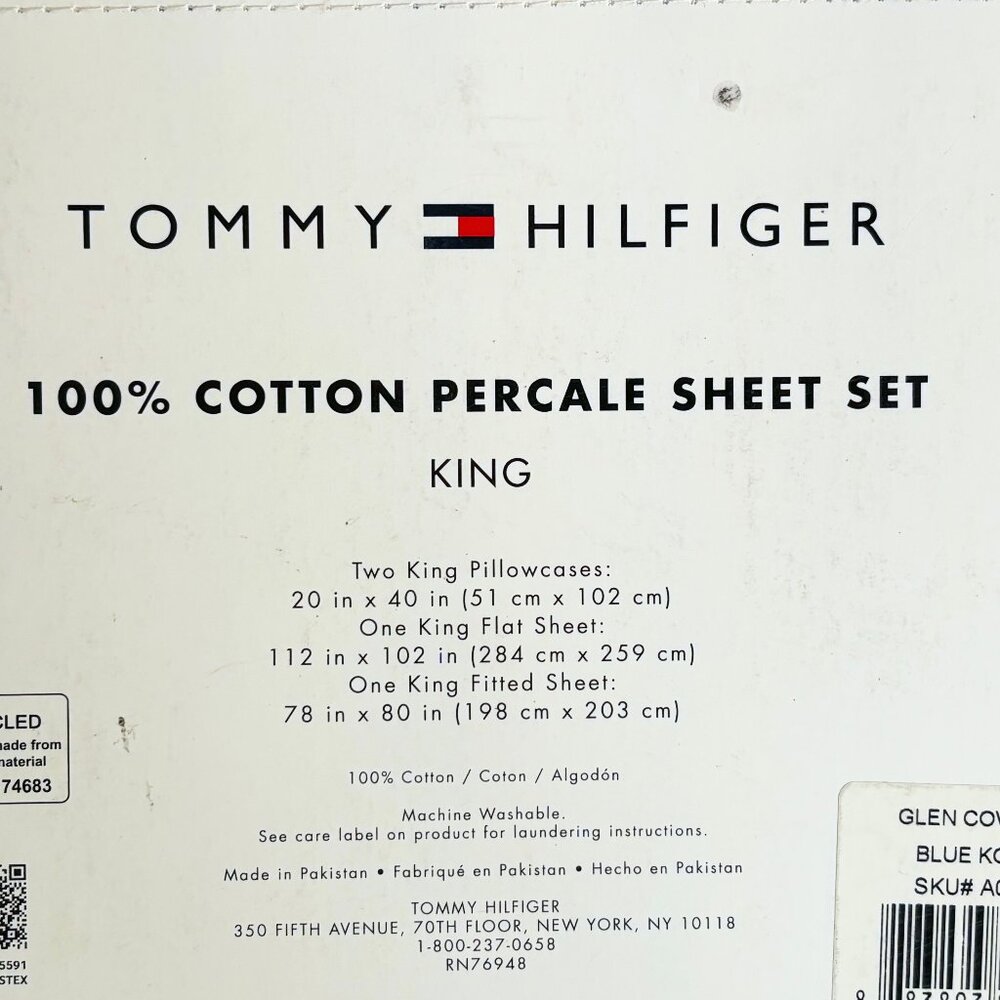 Tommy Hilfiger King Size BLUE STRIPE Cotton Percale Sheet Set GLEN COVE STRIPE - Picture 5 of 5